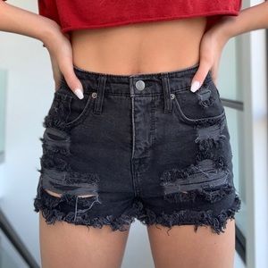Black Denim Ripped jean shorts ❥